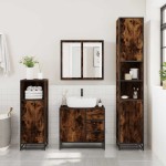 vidaXL Set de mobilier de baie 4 piese Lemn prelucrat de stejar afumat vidaXL Set de mobilier de baie 4 piese Lemn prelucrat de stejar afumat