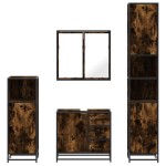 vidaXL Set de mobilier de baie 4 piese Lemn prelucrat de stejar afumat vidaXL Set de mobilier de baie 4 piese Lemn prelucrat de stejar afumat