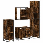 vidaXL Set de mobilier de baie 4 piese Lemn prelucrat de stejar afumat vidaXL Set de mobilier de baie 4 piese Lemn prelucrat de stejar afumat
