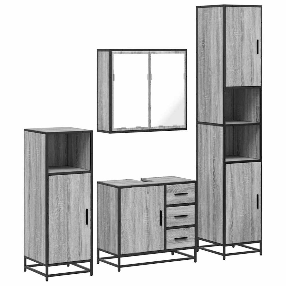 vidaXL Set de mobilier de baie 4 piese Lemn stratificat gri Sonoma
