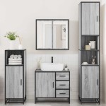 vidaXL Set de mobilier de baie 4 piese Lemn stratificat gri Sonoma vidaXL Set de mobilier de baie 4 piese Lemn stratificat gri Sonoma