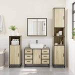 vidaXL Set de mobilier de baie din 4 piese din lemn de stejar Sonoma vidaXL Set de mobilier de baie din 4 piese din lemn de stejar Sonoma