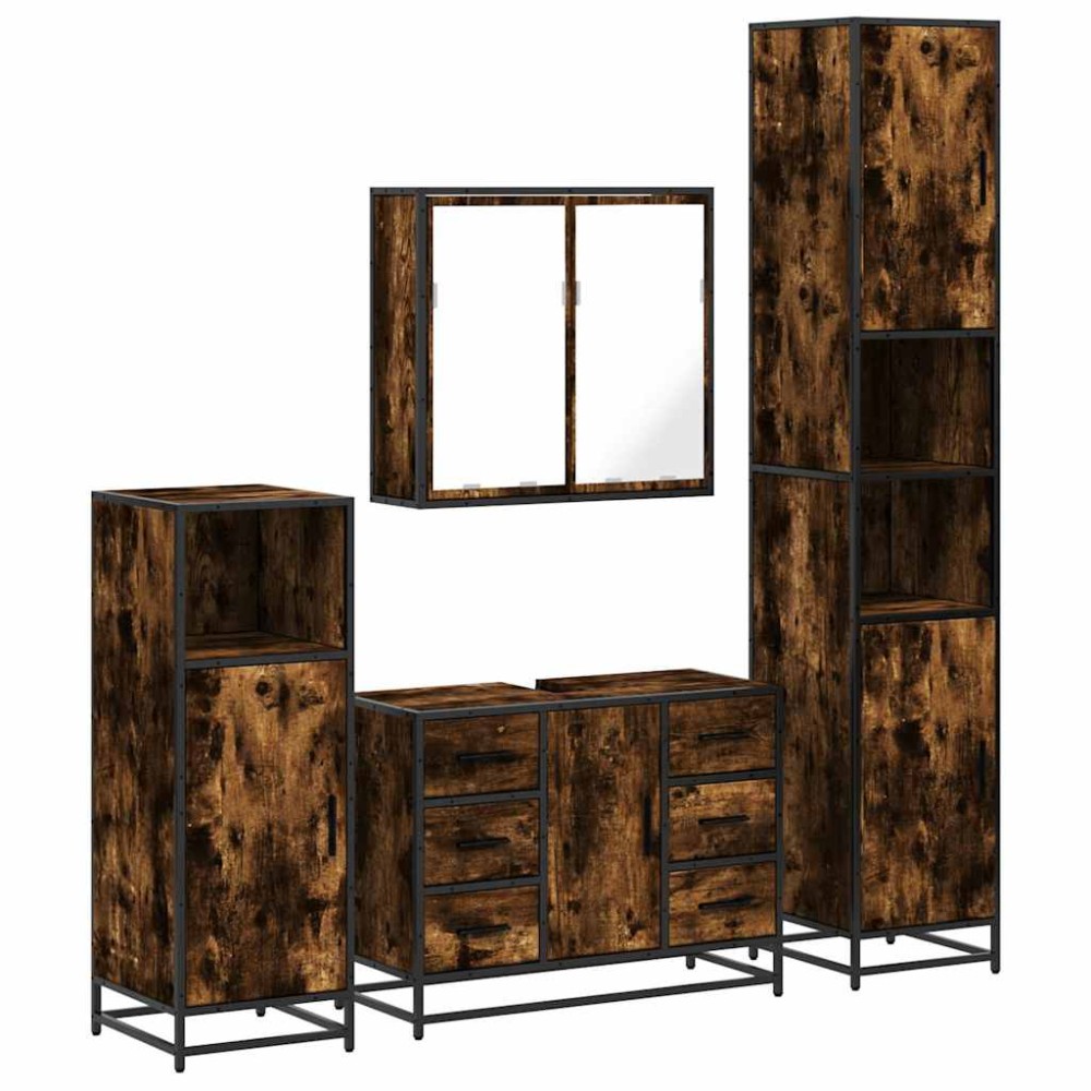 vidaXL Set de mobilier de baie 4 piese Lemn prelucrat de stejar afumat