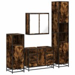 vidaXL Set de mobilier de baie 4 piese Lemn prelucrat de stejar afumat vidaXL Set de mobilier de baie 4 piese Lemn prelucrat de stejar afumat