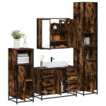 vidaXL Set de mobilier de baie 4 piese Lemn prelucrat de stejar afumat vidaXL Set de mobilier de baie 4 piese Lemn prelucrat de stejar afumat