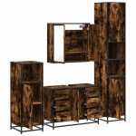 vidaXL Set de mobilier de baie 4 piese Lemn prelucrat de stejar afumat vidaXL Set de mobilier de baie 4 piese Lemn prelucrat de stejar afumat