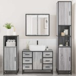 vidaXL Set de mobilier de baie 4 piese Lemn stratificat gri Sonoma vidaXL Set de mobilier de baie 4 piese Lemn stratificat gri Sonoma