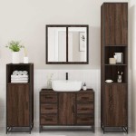 vidaXL Set de mobilier de baie din 4 piese din lemn de stejar maro vidaXL Set de mobilier de baie din 4 piese din lemn de stejar maro
