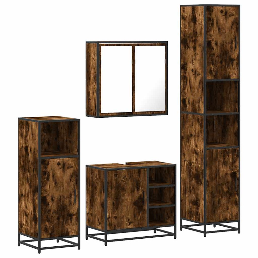 vidaXL Set de mobilier de baie 4 piese Lemn prelucrat de stejar afumat
