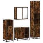 vidaXL Set de mobilier de baie 4 piese Lemn prelucrat de stejar afumat vidaXL Set de mobilier de baie 4 piese Lemn prelucrat de stejar afumat