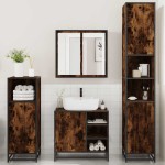vidaXL Set de mobilier de baie 4 piese Lemn prelucrat de stejar afumat vidaXL Set de mobilier de baie 4 piese Lemn prelucrat de stejar afumat