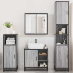 vidaXL Set de mobilier de baie 4 piese Lemn stratificat gri Sonoma vidaXL Set de mobilier de baie 4 piese Lemn stratificat gri Sonoma