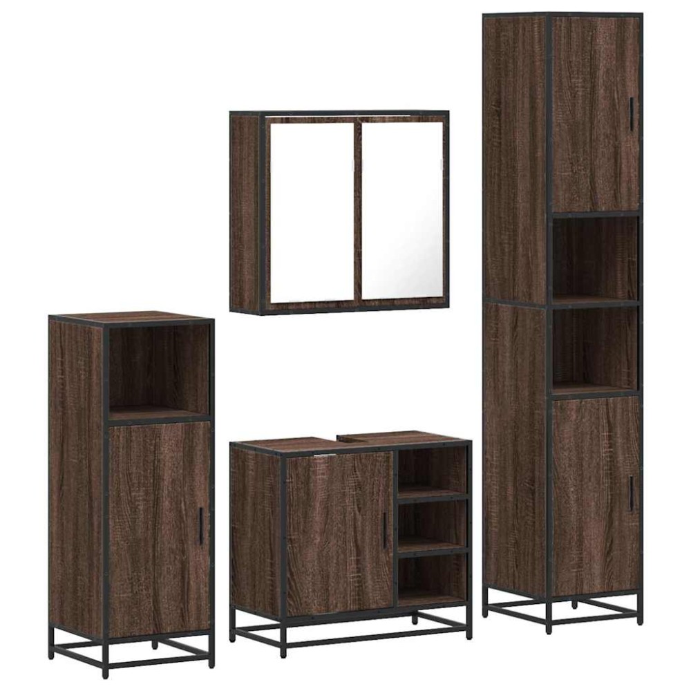 vidaXL Set de mobilier de baie din 4 piese din lemn de stejar maro
