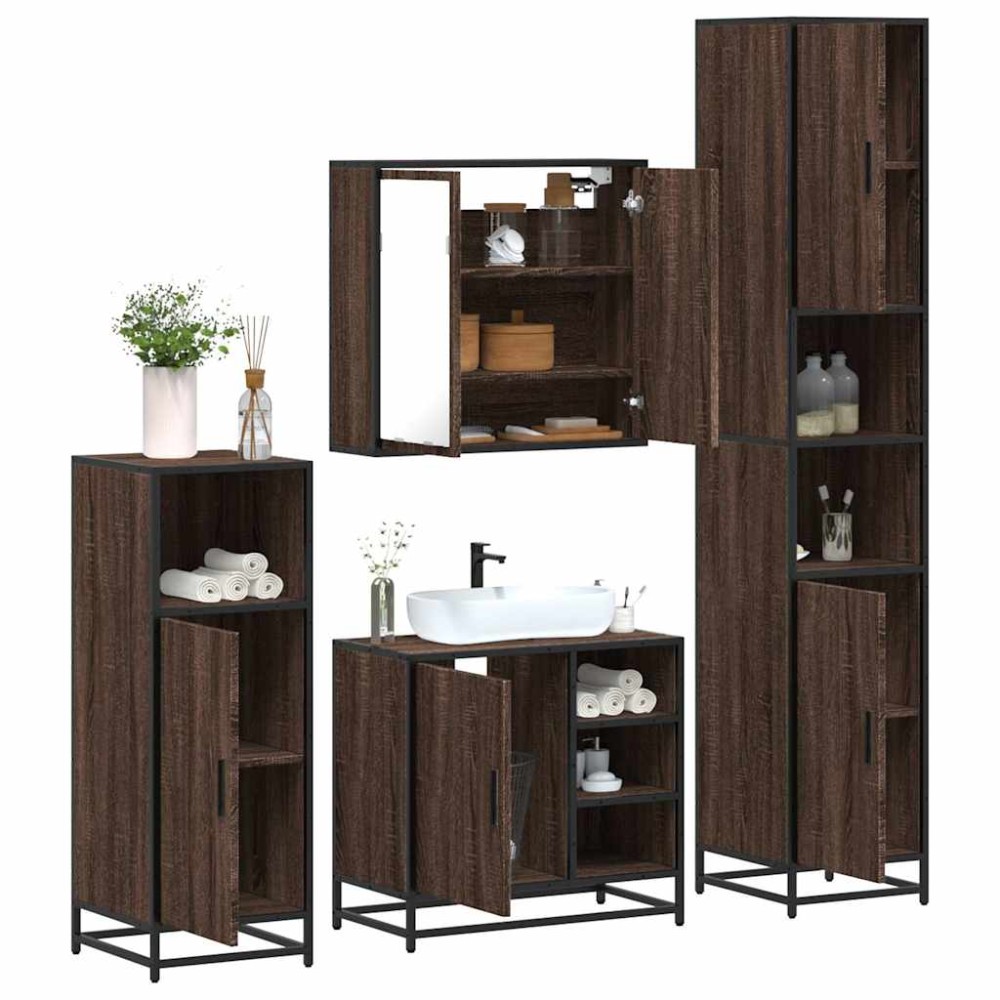 vidaXL Set de mobilier de baie din 4 piese din lemn de stejar maro