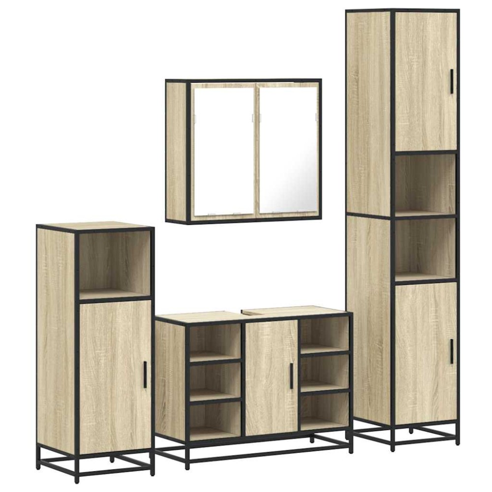 vidaXL Set de mobilier de baie din 4 piese din lemn de stejar Sonoma