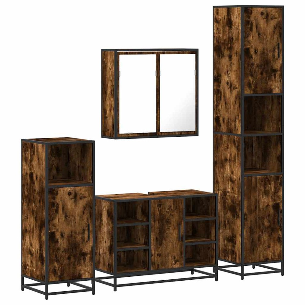 vidaXL Set de mobilier de baie 4 piese Lemn prelucrat de stejar afumat