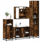 vidaXL Set de mobilier de baie 4 piese Lemn prelucrat de stejar afumat vidaXL Set de mobilier de baie 4 piese Lemn prelucrat de stejar afumat