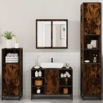 vidaXL Set de mobilier de baie 4 piese Lemn prelucrat de stejar afumat vidaXL Set de mobilier de baie 4 piese Lemn prelucrat de stejar afumat