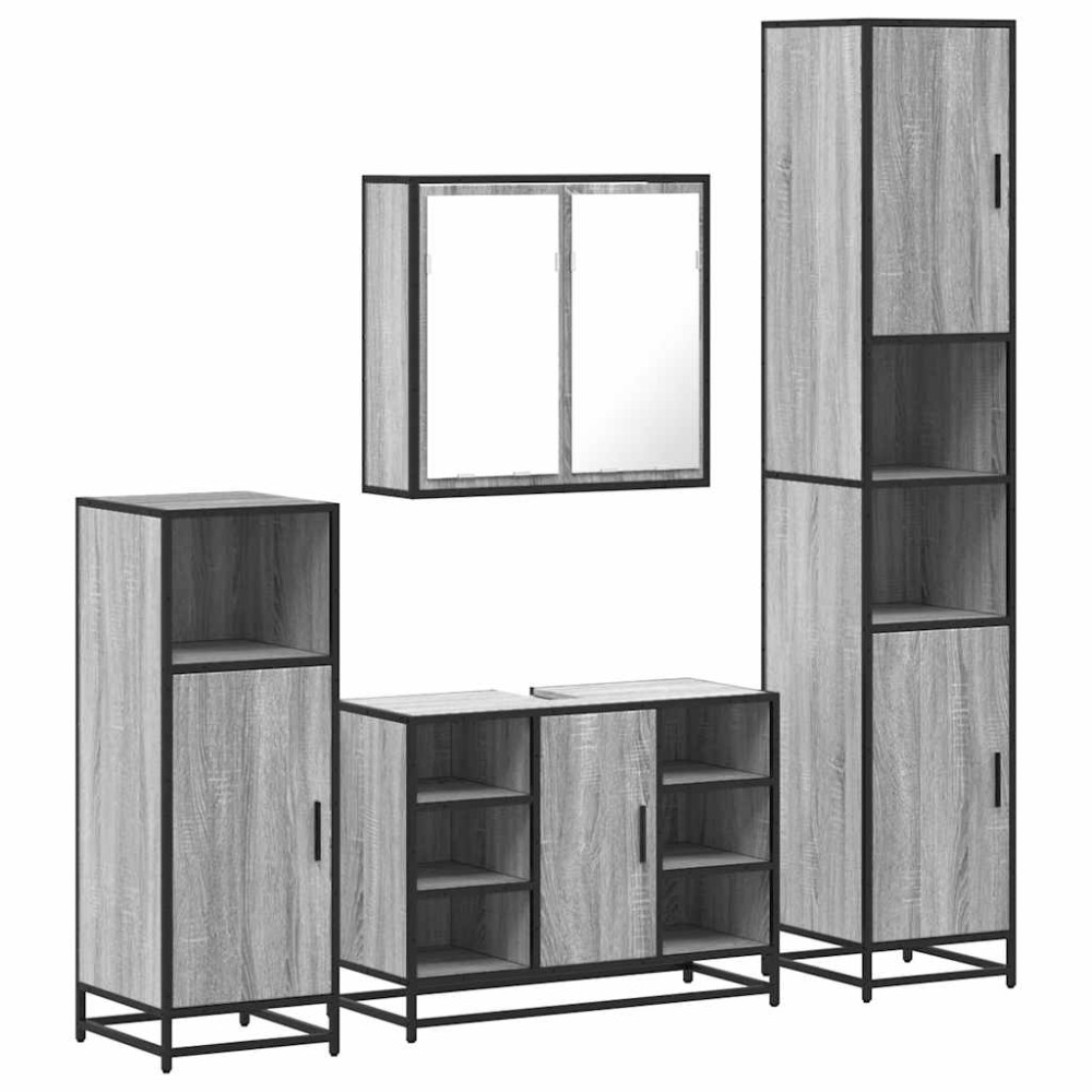 vidaXL Set de mobilier de baie 4 piese Lemn stratificat gri Sonoma