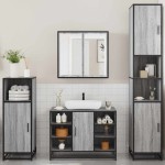 vidaXL Set de mobilier de baie 4 piese Lemn stratificat gri Sonoma vidaXL Set de mobilier de baie 4 piese Lemn stratificat gri Sonoma