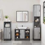 vidaXL Set de mobilier de baie 4 piese Lemn stratificat gri Sonoma vidaXL Set de mobilier de baie 4 piese Lemn stratificat gri Sonoma
