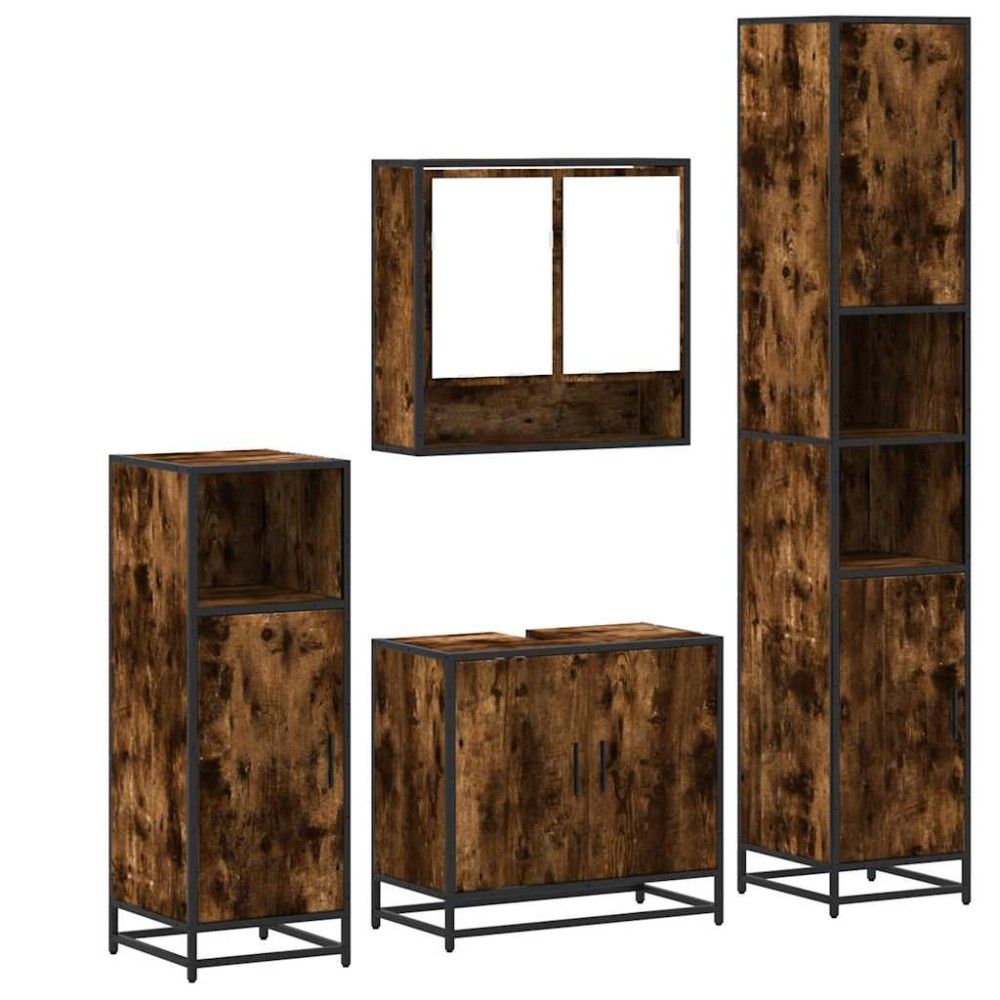 vidaXL Set de mobilier de baie 4 piese Lemn prelucrat de stejar afumat
