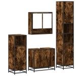 vidaXL Set de mobilier de baie 4 piese Lemn prelucrat de stejar afumat vidaXL Set de mobilier de baie 4 piese Lemn prelucrat de stejar afumat