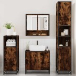 vidaXL Set de mobilier de baie 4 piese Lemn prelucrat de stejar afumat vidaXL Set de mobilier de baie 4 piese Lemn prelucrat de stejar afumat