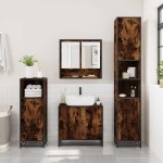vidaXL Set de mobilier de baie 4 piese Lemn prelucrat de stejar afumat vidaXL Set de mobilier de baie 4 piese Lemn prelucrat de stejar afumat