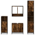 vidaXL Set de mobilier de baie 4 piese Lemn prelucrat de stejar afumat vidaXL Set de mobilier de baie 4 piese Lemn prelucrat de stejar afumat