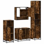 vidaXL Set de mobilier de baie 4 piese Lemn prelucrat de stejar afumat vidaXL Set de mobilier de baie 4 piese Lemn prelucrat de stejar afumat