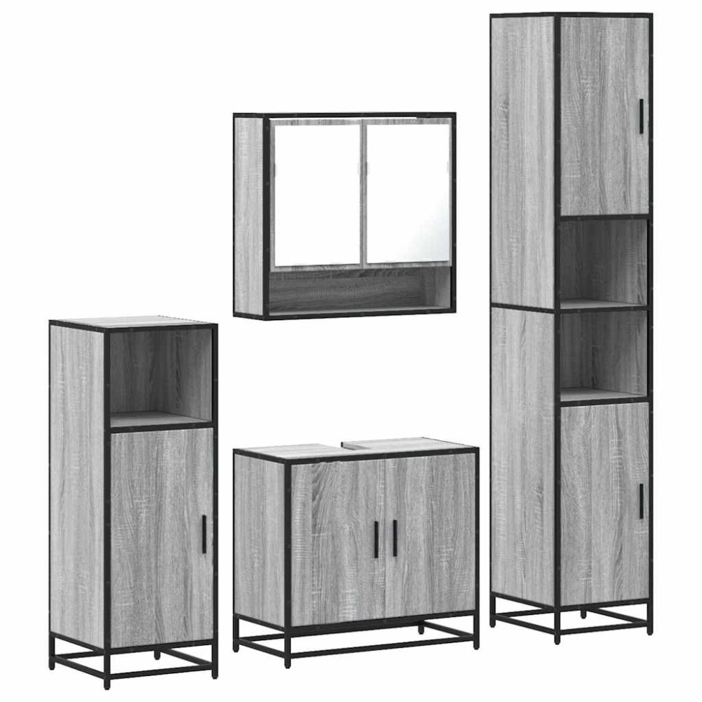 vidaXL Set de mobilier de baie 4 piese Lemn stratificat gri Sonoma