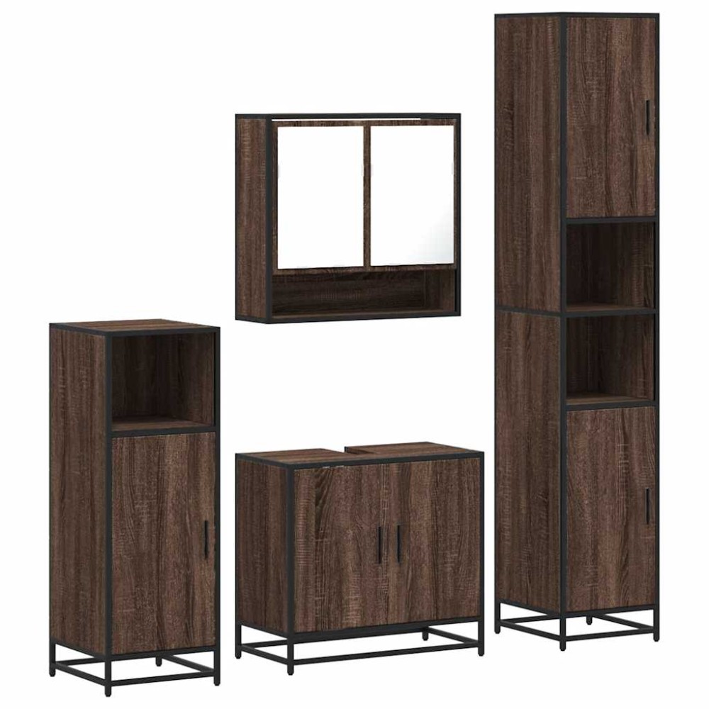 vidaXL Set de mobilier de baie din 4 piese din lemn de stejar maro
