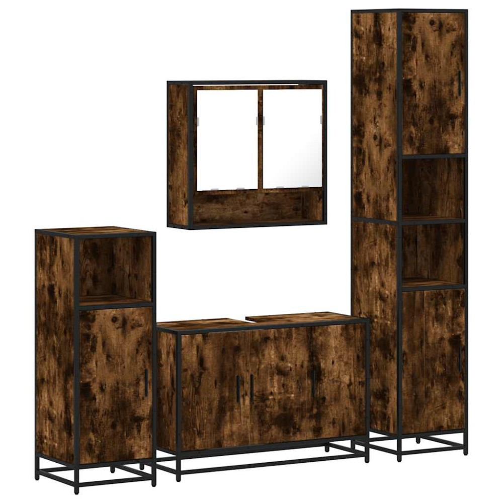 vidaXL Set de mobilier de baie 4 piese Lemn prelucrat de stejar afumat