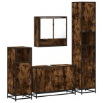 vidaXL Set de mobilier de baie 4 piese Lemn prelucrat de stejar afumat vidaXL Set de mobilier de baie 4 piese Lemn prelucrat de stejar afumat