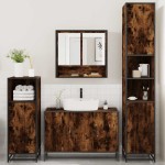 vidaXL Set de mobilier de baie 4 piese Lemn prelucrat de stejar afumat vidaXL Set de mobilier de baie 4 piese Lemn prelucrat de stejar afumat