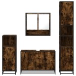 vidaXL Set de mobilier de baie 4 piese Lemn prelucrat de stejar afumat vidaXL Set de mobilier de baie 4 piese Lemn prelucrat de stejar afumat