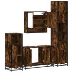 vidaXL Set de mobilier de baie 4 piese Lemn prelucrat de stejar afumat vidaXL Set de mobilier de baie 4 piese Lemn prelucrat de stejar afumat