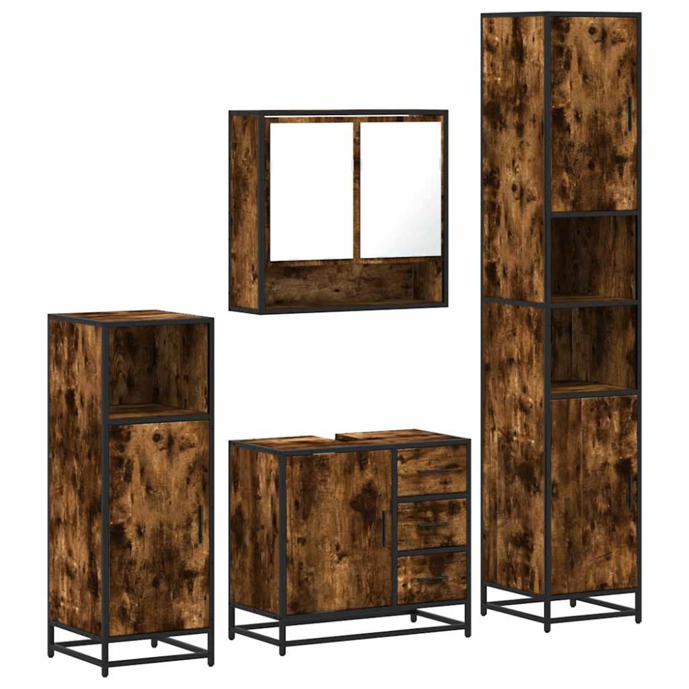 vidaXL Set de mobilier de baie 4 piese Lemn prelucrat de stejar afumat