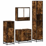 vidaXL Set de mobilier de baie 4 piese Lemn prelucrat de stejar afumat vidaXL Set de mobilier de baie 4 piese Lemn prelucrat de stejar afumat