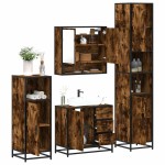 vidaXL Set de mobilier de baie 4 piese Lemn prelucrat de stejar afumat vidaXL Set de mobilier de baie 4 piese Lemn prelucrat de stejar afumat