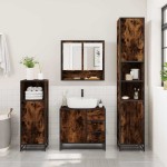 vidaXL Set de mobilier de baie 4 piese Lemn prelucrat de stejar afumat vidaXL Set de mobilier de baie 4 piese Lemn prelucrat de stejar afumat