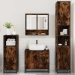 vidaXL Set de mobilier de baie 4 piese Lemn prelucrat de stejar afumat vidaXL Set de mobilier de baie 4 piese Lemn prelucrat de stejar afumat