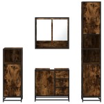 vidaXL Set de mobilier de baie 4 piese Lemn prelucrat de stejar afumat vidaXL Set de mobilier de baie 4 piese Lemn prelucrat de stejar afumat