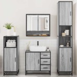 vidaXL Set de mobilier de baie 4 piese Lemn stratificat gri Sonoma vidaXL Set de mobilier de baie 4 piese Lemn stratificat gri Sonoma
