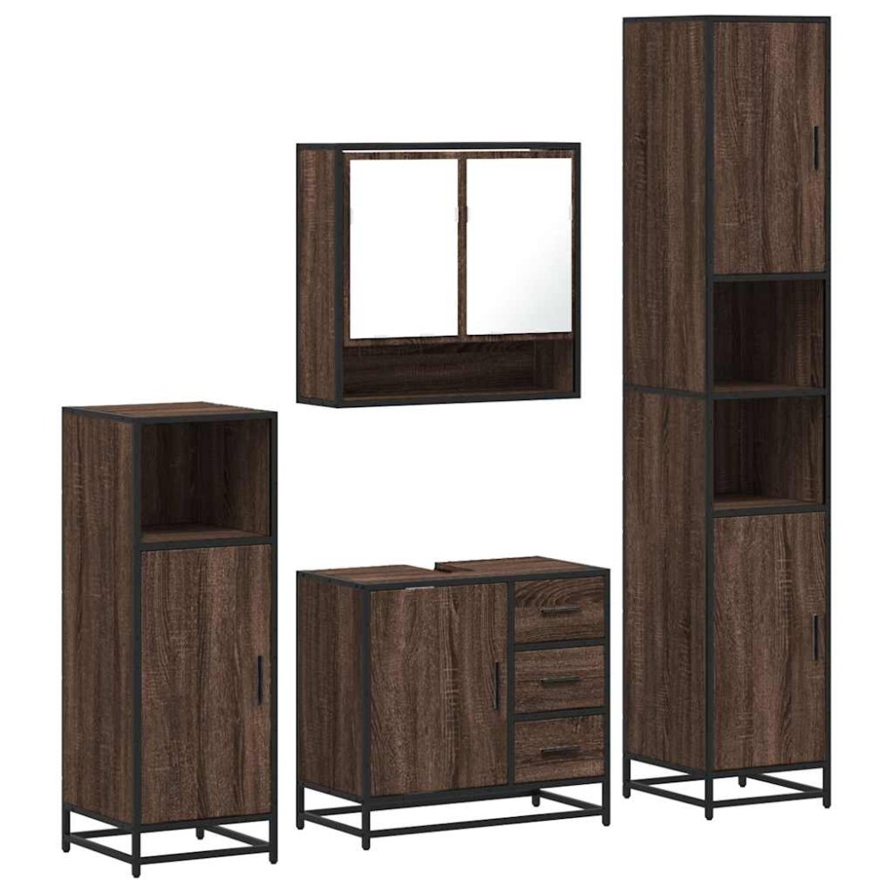 vidaXL Set de mobilier de baie din 4 piese din lemn de stejar maro