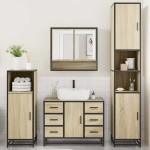 vidaXL Set de mobilier de baie din 4 piese din lemn de stejar Sonoma vidaXL Set de mobilier de baie din 4 piese din lemn de stejar Sonoma