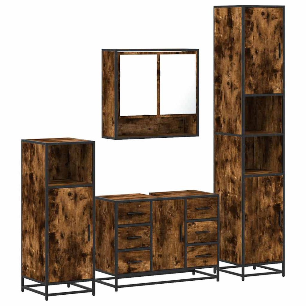 vidaXL Set de mobilier de baie 4 piese Lemn prelucrat de stejar afumat