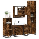 vidaXL Set de mobilier de baie 4 piese Lemn prelucrat de stejar afumat vidaXL Set de mobilier de baie 4 piese Lemn prelucrat de stejar afumat