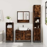 vidaXL Set de mobilier de baie 4 piese Lemn prelucrat de stejar afumat vidaXL Set de mobilier de baie 4 piese Lemn prelucrat de stejar afumat
